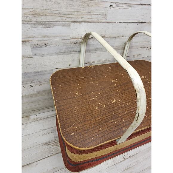 Vintage Red White Blue REDMON Woven Picnic Basket PATRIOTIC Americana Metal Hand - Picture 4 of 12